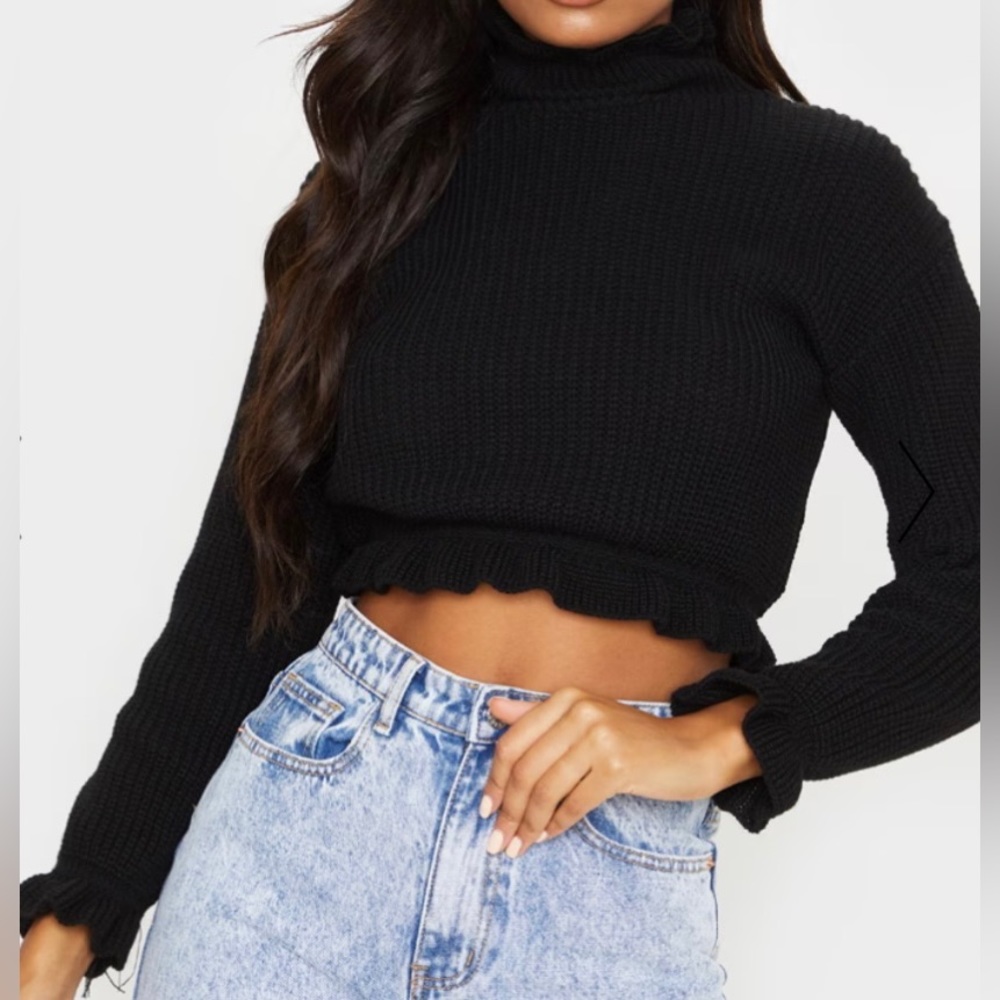 PRETTYLITTLETHING black long sleeve crop sweater